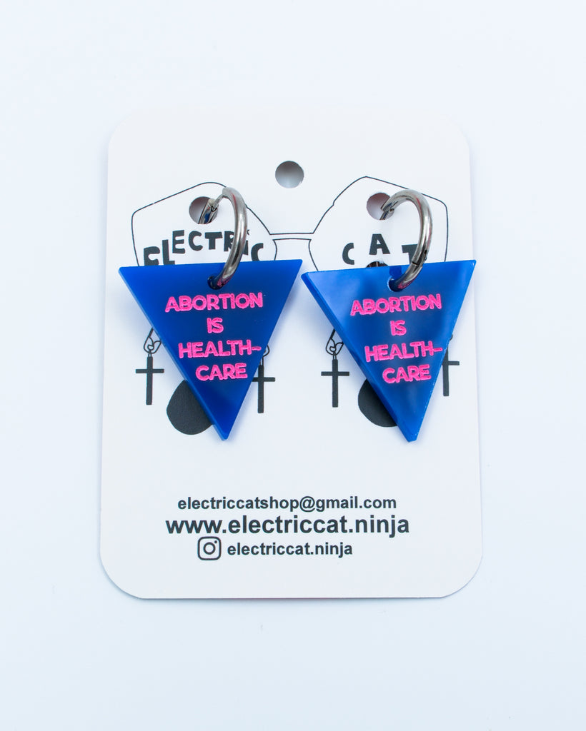 Navy Blue abortion is healthcare earrings by Electric Cat