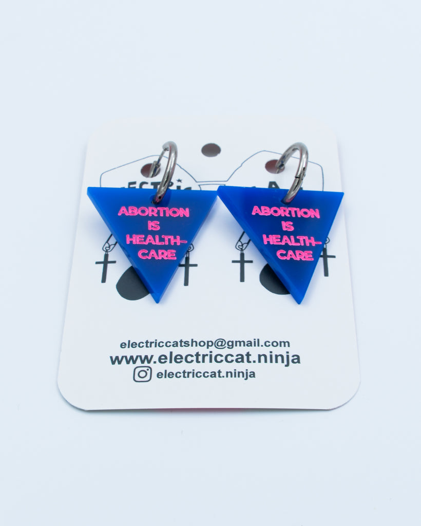 Navy Blue abortion is healthcare earrings by Electric Cat