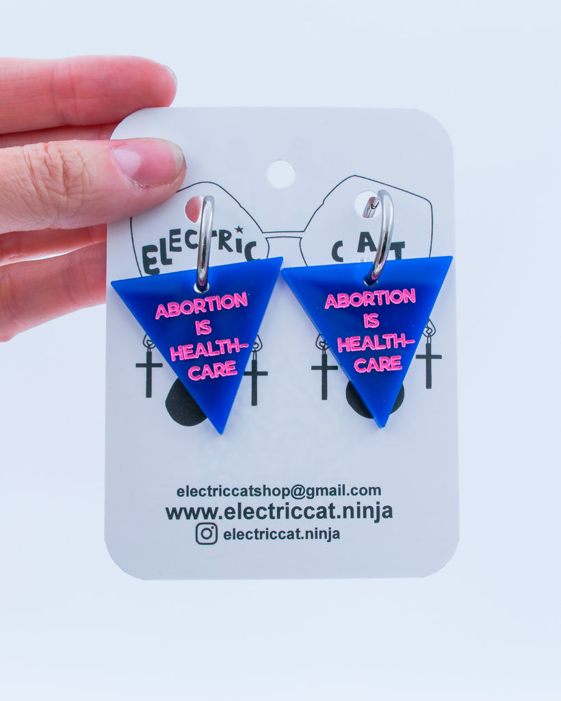 Navy Blue abortion is healthcare earrings by Electric Cat