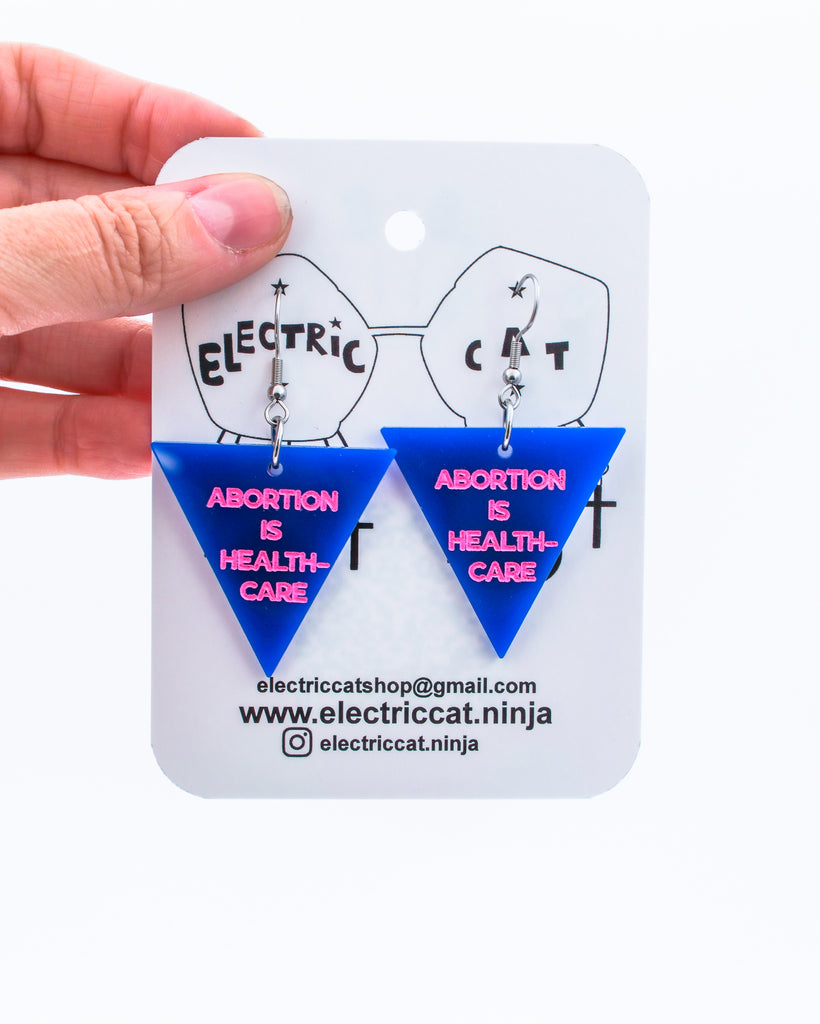 Navy Blue abortion is healthcare earrings by Electric Cat