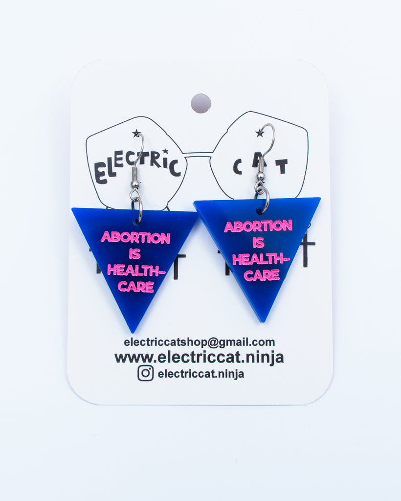 Navy Blue abortion is healthcare earrings by Electric Cat