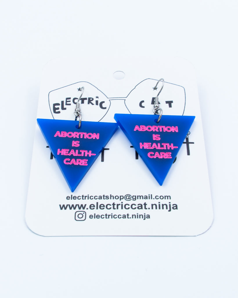 Navy Blue abortion is healthcare earrings by Electric Cat