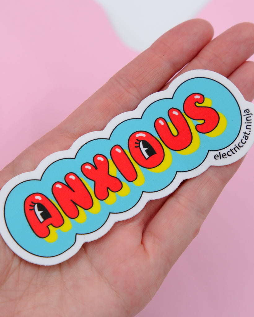 Blue, red, and yellow anxious vinyl sticker