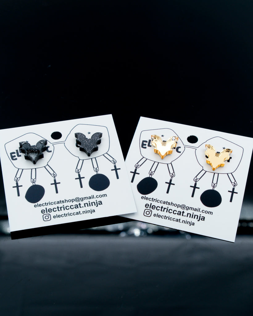 black glitter or gold bat studs by electric cat