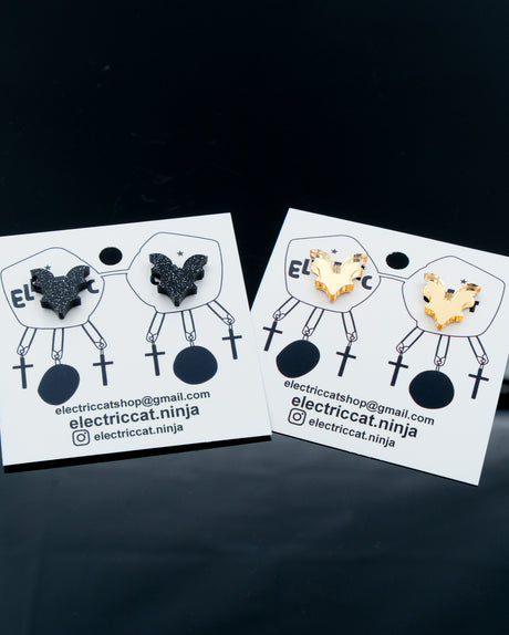 black glitter or gold bat studs by electric cat