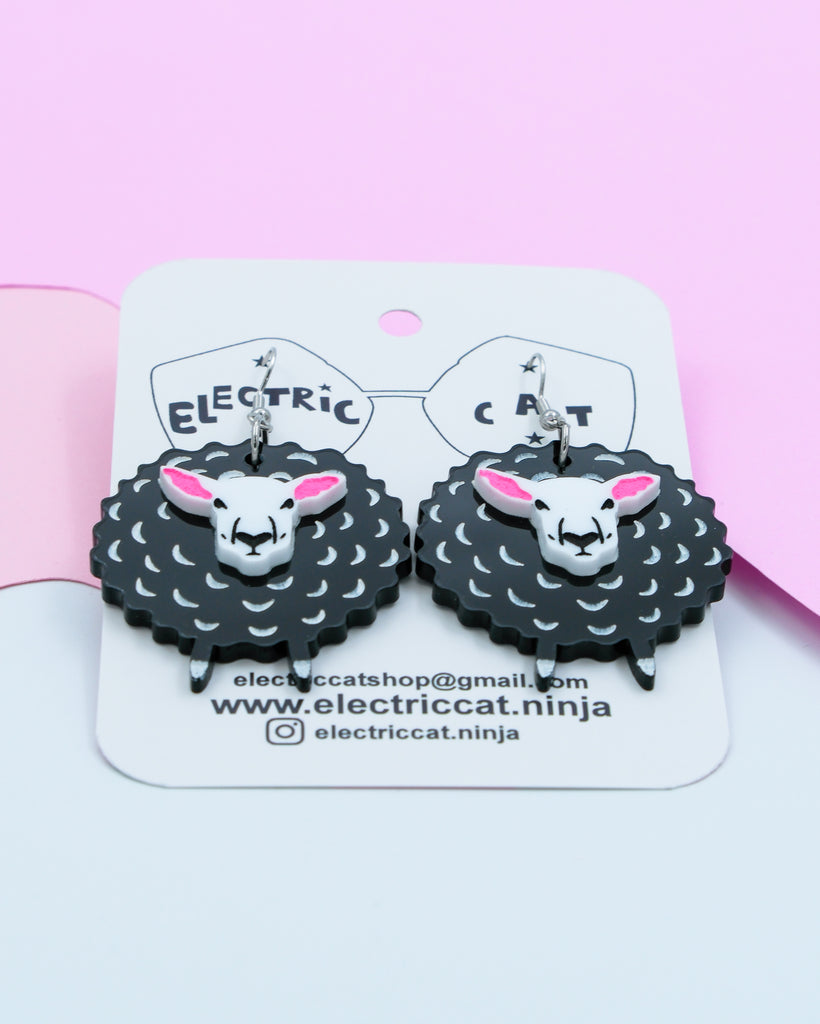 Black sheep acrylic statement earrings by electric cat