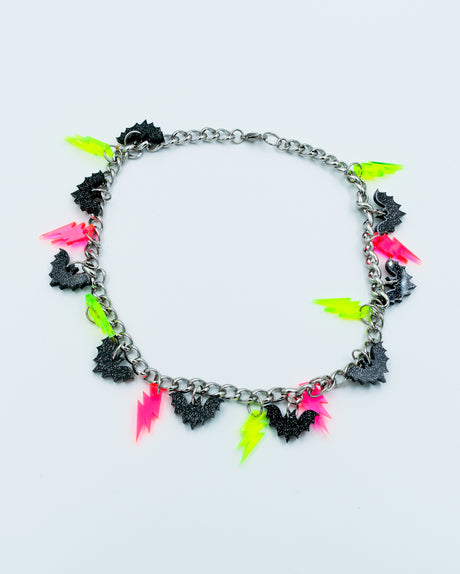 bats and lightning bolts acrylic charm statement necklace by electric cat