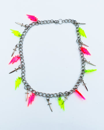 daggers and lightning bolts acrylic charm statement necklace by electric cat