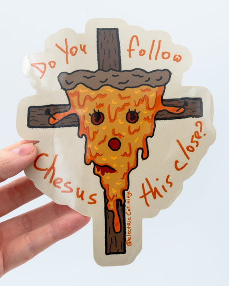 do you follow cheesus this close bumper sticker by electric cat
