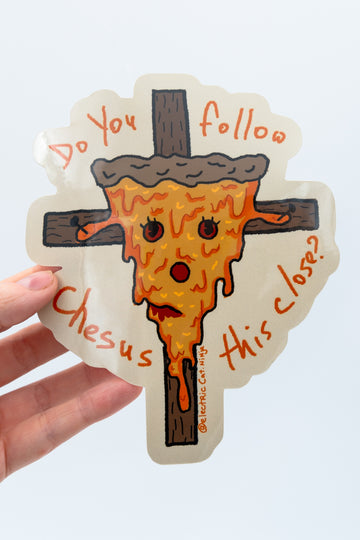 do you follow cheesus this close bumper sticker by electric cat