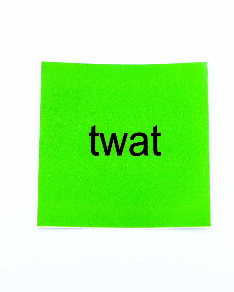 Green square Charli XCX Brat vinyl sticker that says Twat by electric cat