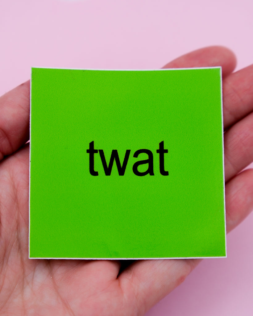 Green square Charli XCX Brat vinyl sticker that says Twat by electric cat