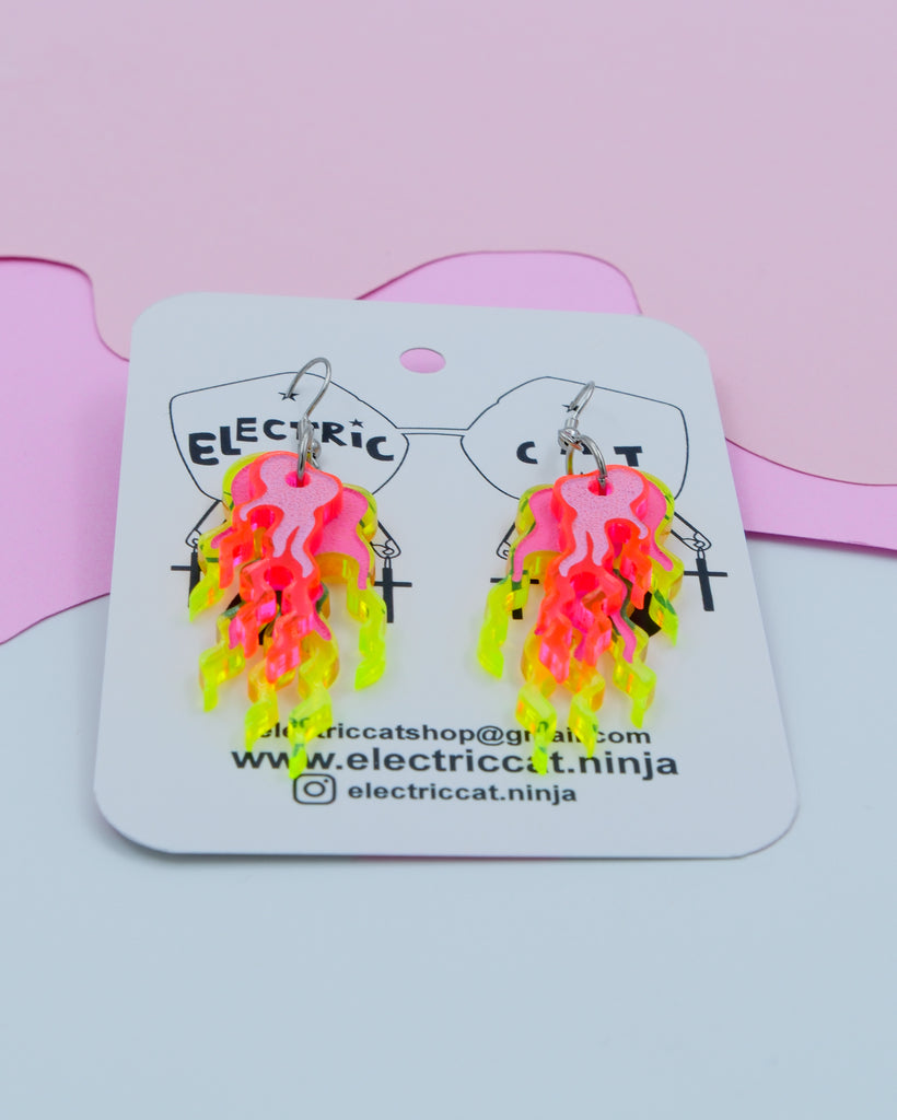 neon acrylic flame statement earrings by electric cat