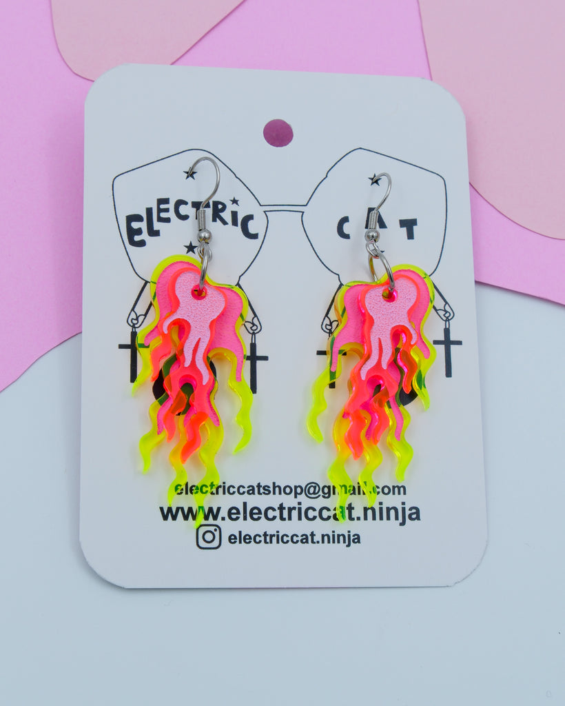 neon acrylic flame statement earrings by electric cat