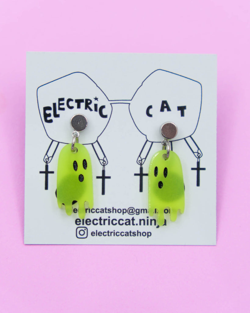 Glow in the dark acrylic ghost earrings by electric cat