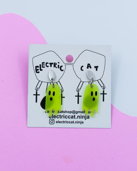 acrylic glow in the dark ghost earrings by electric cat