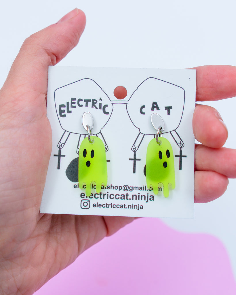 acrylic glow in the dark ghost earrings by electric cat