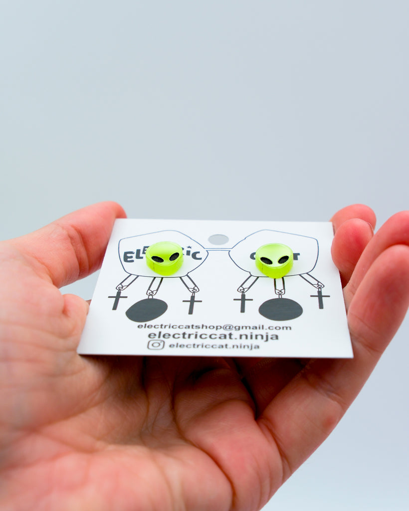 glow in the dark acrylic alien earring studs by electric cat