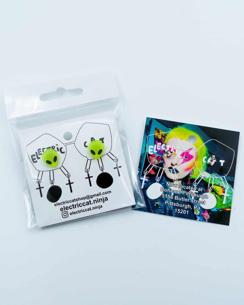 glow in the dark acrylic alien earring studs by electric cat