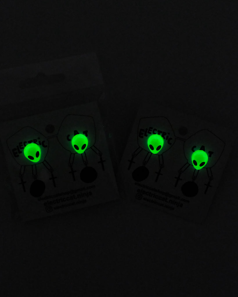 glow in the dark acrylic alien earring studs by electric cat