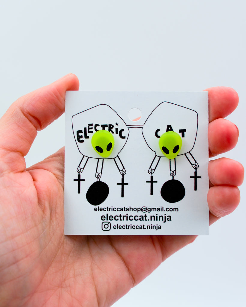 glow in the dark acrylic alien earring studs by electric cat