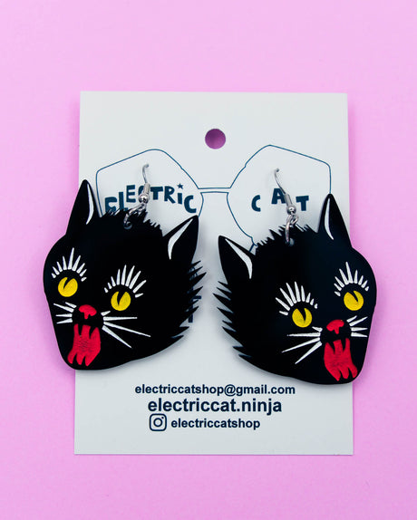 Vintage style black cat acrylic earrings by electric cat