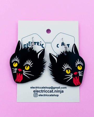 Vintage style black cat acrylic earrings by electric cat