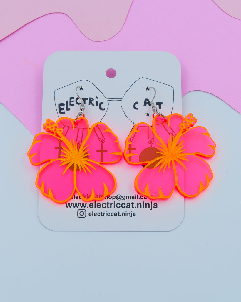 neon acrylic hibiscus statement earrings by electric cat