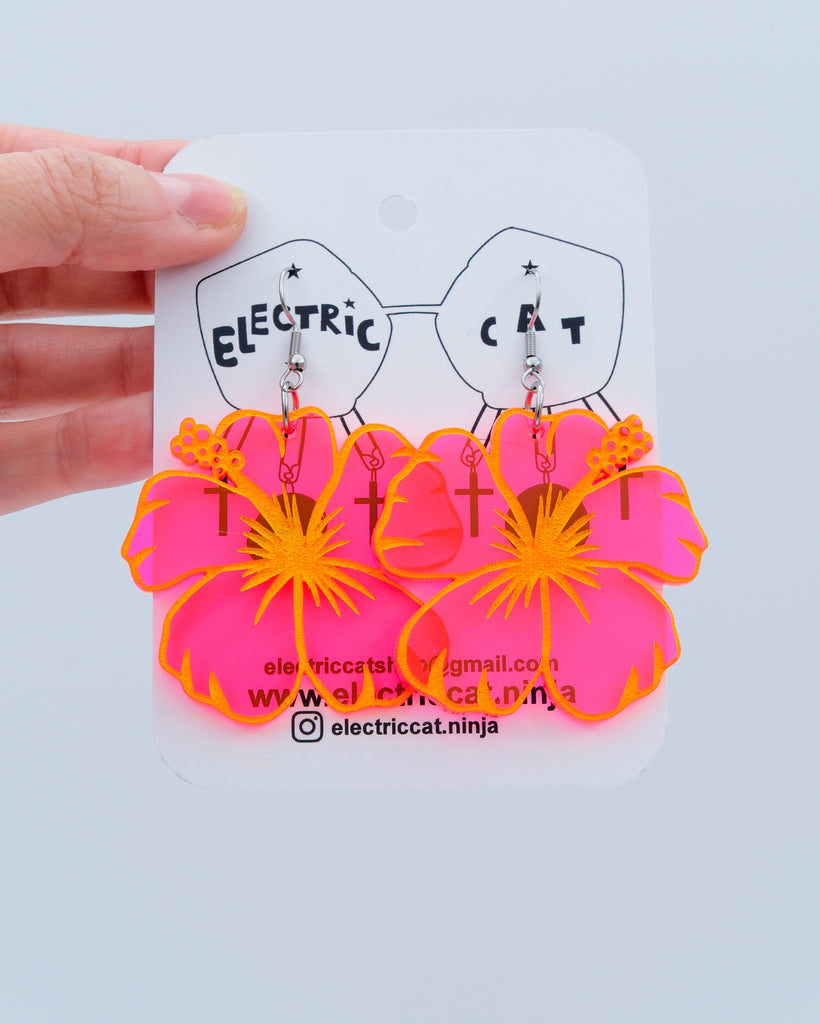 neon acrylic hibiscus statement earrings by electric cat