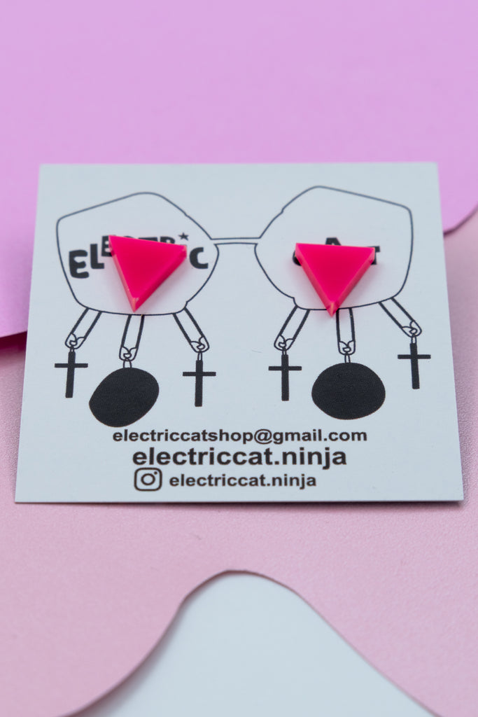 pink triangle stud earrings by electric cat