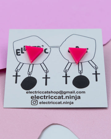 pink triangle stud earrings by electric cat