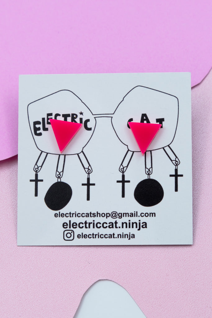 pink triangle stud earrings by electric cat