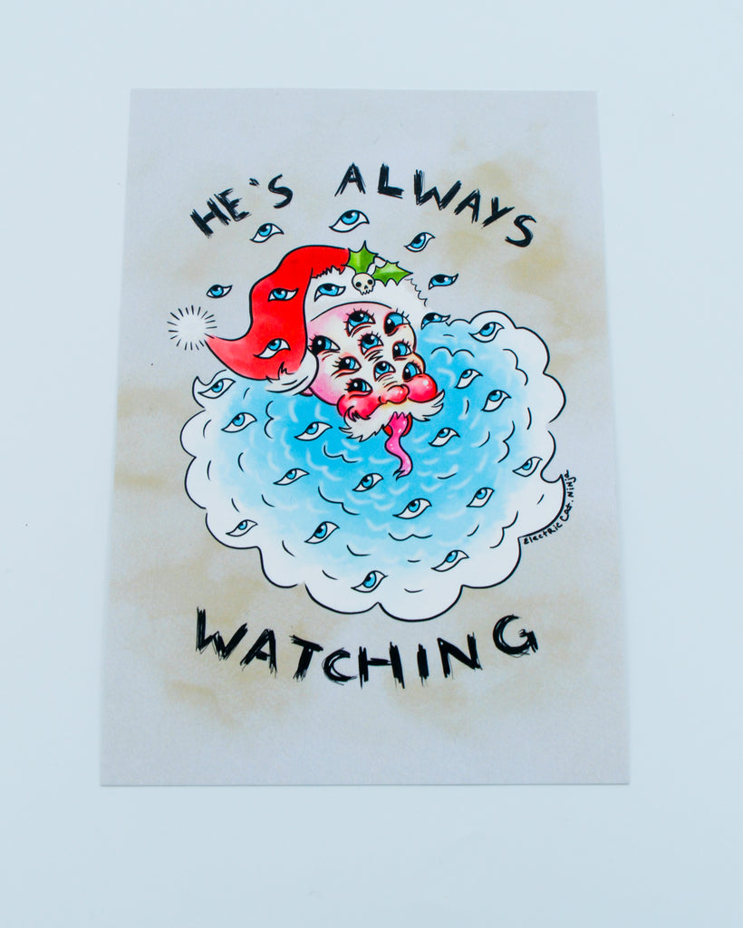 He's always watching Santa small print by electric cat