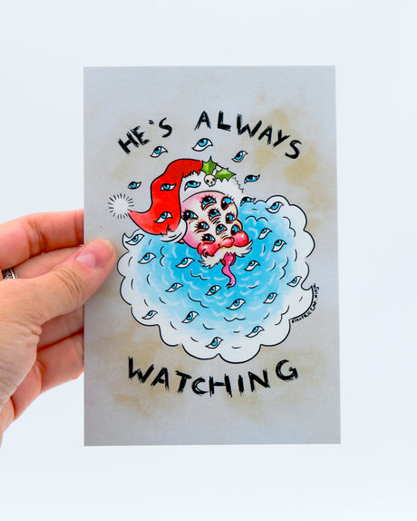 He's always watching Santa small print by electric cat