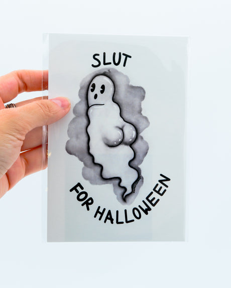 slut for halloween ghost small print by electric cat