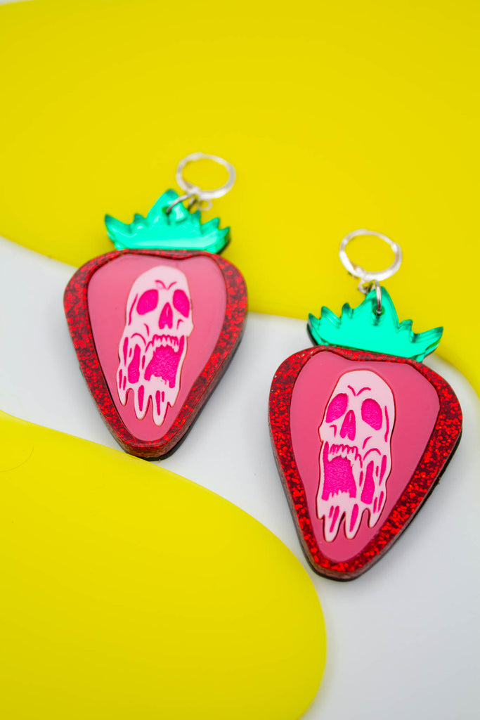 Skull strawberry earrings by electric cat