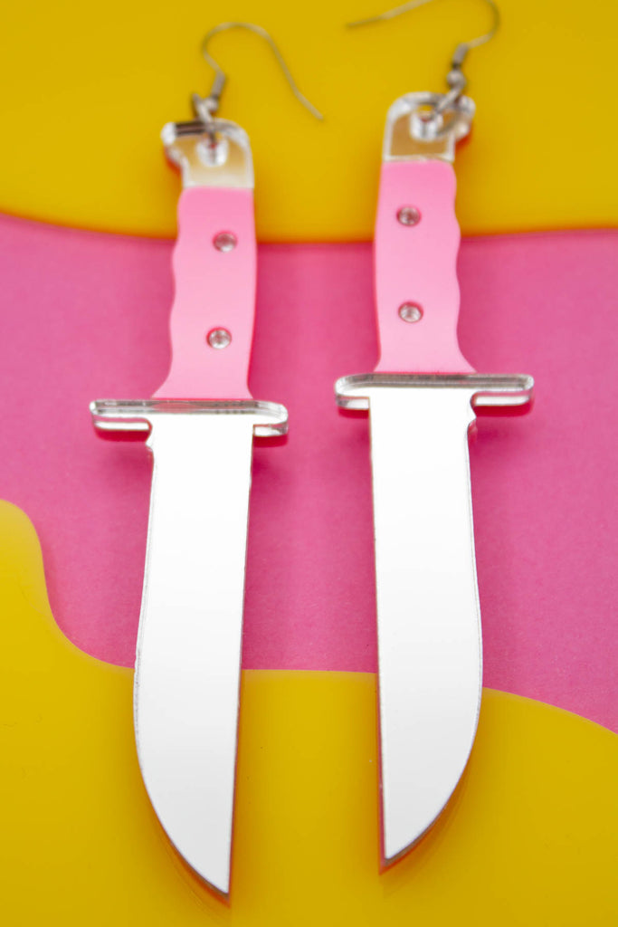 Pink acrylic knife earrings by electric cat