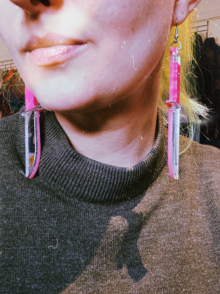 Pink acrylic knife earrings