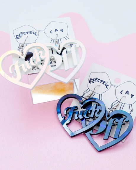 Fuck Off acrylic earrings by electric cat