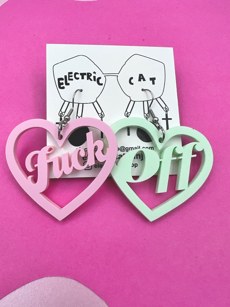 fuck off acrylic earrings by electric cat