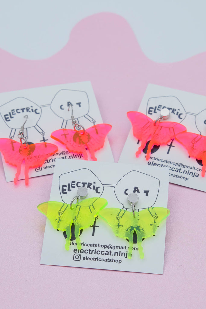 Acrylic luna moth earrings by electric cat